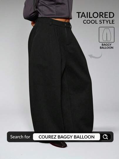 COUREZ Low Rise Baggy Balloon Tailored Trousers In Thick Textured Fabric /Y2K Fall Winter Street Streetwear Cute Fall Winter Holiday Nye Winter Clothes For Women New Years Outfits Elegant