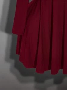 SHEIN ICON 大码女式金属眼装饰宽松连衣裙 - 酒紅色 - 查看 7
