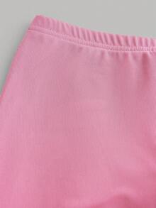 SHEIN Girlism 少女针织网纱印花上衣和纯色迷你裙两件套 - 紫羅蘭色 - 查看 5