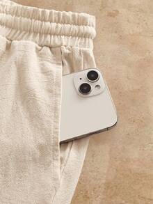 HIMLAND 男士抽绳腰带口袋休闲宽松阔腿裤，适合日常穿着 - 白色 - 查看 5