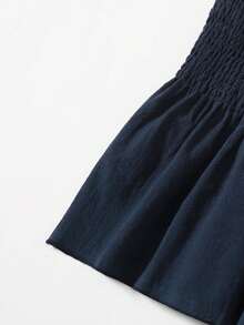 Trelyra Top de tirantes fruncido bajo fruncido de hombros con nudo - Azul Marino - Ver 4