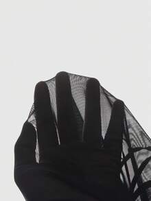 ROMWE Avant 新款中国风3D立体花卉装饰性感透视修身立领女式衬衫 - 黑色 - 查看 5