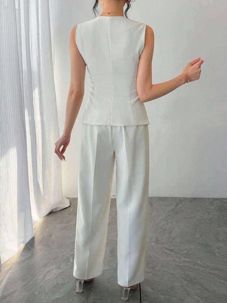Women's Elegant Commuter Solid Color Vest & Pants 2 Pieces Set, Summer