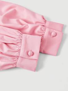 SHEIN MOD Elegante Damenweste mit Spitzeneinsatz und Ballonärmeln in Weiß, Herbst, elegant, vintage, taillenbetont, französischer romantischer Stil, elegant - Pink - Übersicht 4