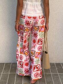 EMERY ROSE 女士休闲裤，休闲度假宽松裤，沙滩度假百搭直筒裤，春夏居家旅行百搭宽松舒适裤 - 彩色 - 查看 2