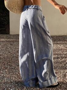 DAZY Women's Casual Striped Loose Wide-Leg Pants - Blue - View 2