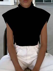 EMERY ROSE Women's Casual Solid Color Short Sweater - Black - View 3