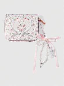 ROMWE Kawaii 1116966 1Pc Rabbit Heart-Shaped Bow Pattern Simple Style Zipper Change Bag, Suitable For Women. - Multicolor A - View 1