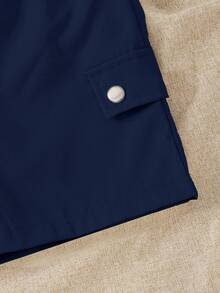 SHEIN Streecool Kids Set Kaos Saku dan Celana Pendek Tali Serut Kasual untuk Anak Laki-Laki - Navy Blue - View 3