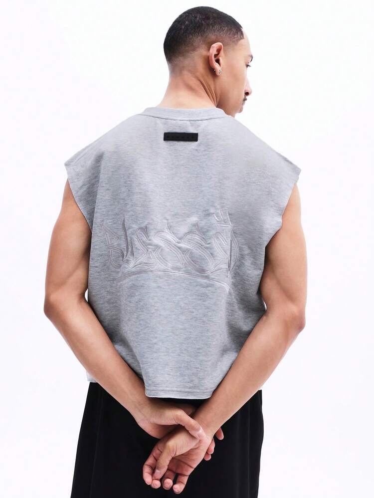 メンズ ノースリーブタンクトップ、控えめなバックグラフィック、レギュラーフィット、カジュアル サマーTシャツ