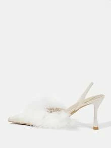 CUCCOO HITCHD 女士尖头搭扣设计时尚高跟鞋，适合日常穿着 - 白色 - 查看 3