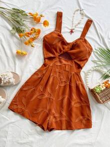 Soleia Women's Vacation Casual Cutout Twist Romper - Rust Brown - View 4