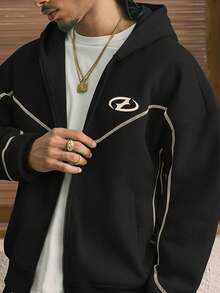 AXEPEAK Conjunto de chándal casual con sudadera con capucha con cremallera y ribete de contraste y pantalón de chándal para hombre - Negro - Ver 6