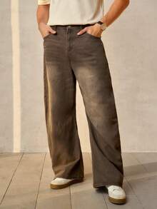 RONVEXI Quần jeans ống rộng dáng suông phong cách retro Y2K dành cho nam giới, màu nâu bạc, dành cho đường phố. - màu nâu - Xem 4