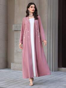 Yasmyna Áo Abaya Ả Rập thanh lịch dành cho nữ, tay dài, đính ngọc trai, thích hợp cho mùa xuân/hè. - Màu tím - Xem 4