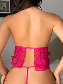 2-delat sexigt spetsunderklädesset för kvinnor - Skrikrosa - Visa 2