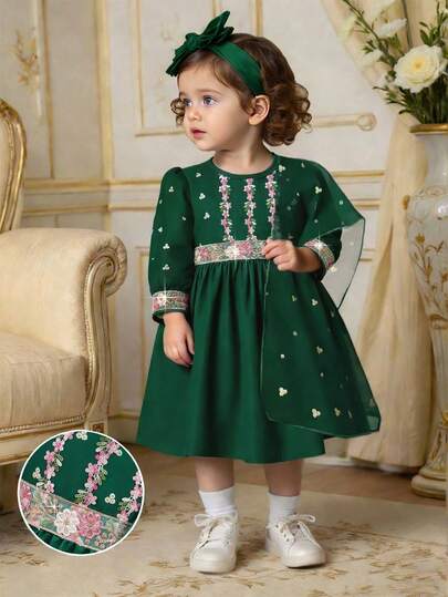 Baby Girl Elegant Party Floral Embroidered Dress