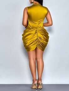 SOLERSUN ملابس نسائية كبيرة الحجم، فستان نسائي أنيق وبسيط للربيع والخريف، ملابس نسائية للشتاء، فستان عودة إلى المدرسة، ملابس المعلمات، ملابس عيد الحب - خردل الأصفر - مشاهدة 2