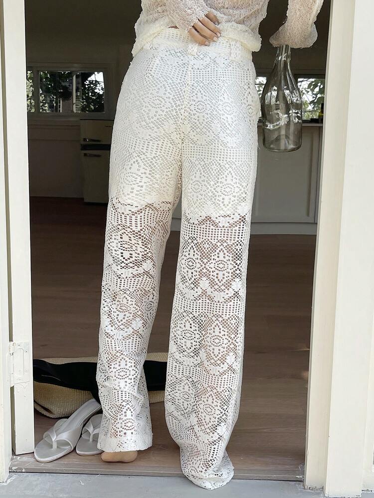 Women's Elegant Lace Wide Leg Pants, Spring/Summer
