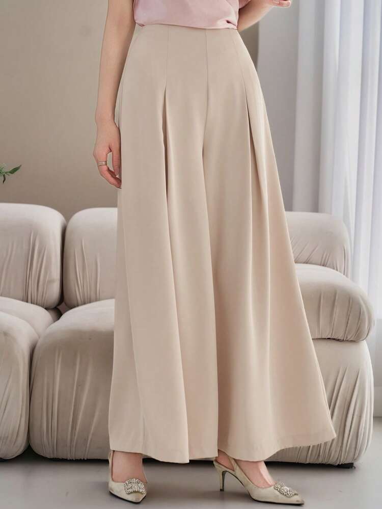 Women's Solid Color Pleated Straight Loose Casual Pants