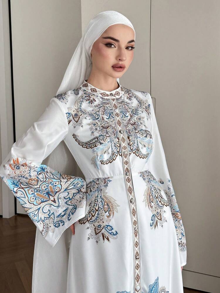 Women's Elegant Floral Print Mid-Length Dress, Summer, Wedding Guest Dress Women Dress Sundress
