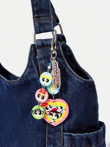 THE POWERPUFF GIRLS X SHEIN 1件飞天小女警粉色、绿色和蓝色三人组心形吊坠复古可爱卡通挂件，质感丰富 - 多色F - 查看 5