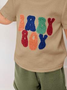 Cozy Pixies 2pcs Baby Boy Letter Pattern Knit Soft Round Neck Short Sleeve Top And Elastic Waist Shorts Set - Multicolor - View 11