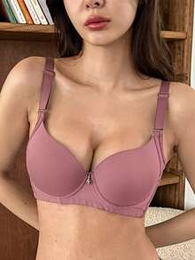 DAZY Sujetador con aros y tirantes ajustables, con relleno y pliegues ligeros, estilo minimalista, adecuado para lencería de primavera y verano para mujeres - Rosa - Ver 6