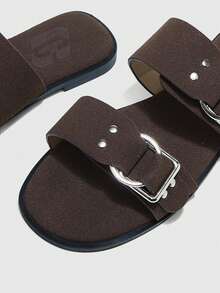 CUCCOO BIZCHIC Women's Buckle-Trimmed Casual Flat Sandals For Everyday Wear - Coffee - View 8