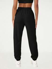 SHEIN BASICS Pantalones de chándal con cordón y bolsillo para mujer - Negro - Ver 2