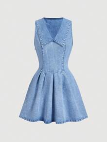 Sweetra Casual Denim Dress For Women - Blue - View 1