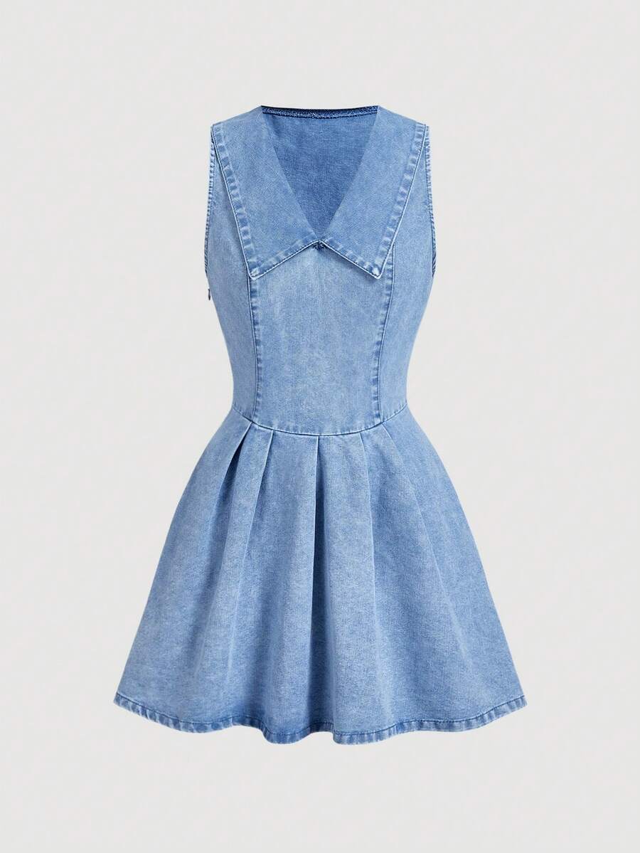 Sweetra Casual Denim Dress For Women - Blue - View 1