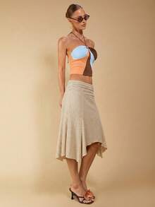COSMINA Falda casual minimalista de unicolor para mujer - Albaricoque - Ver 3