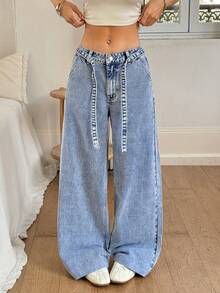 Rivivi Women's Casual Washed Wide Leg Jeans - Light Wash - View 1