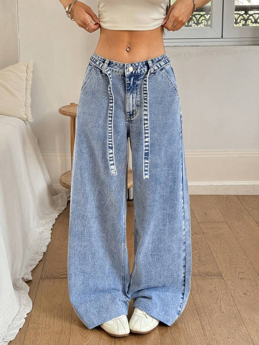 Rivivi Women's Casual Washed Wide Leg Jeans - Light Wash - View 1