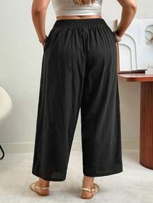 Vionelle Green Plus Size Casual Ruffle Hem Harem Capris Comfortable Breathable Woven Fabric Plain Pants - Green - View 2