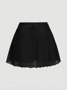 SHEIN MOD Plus Size Women Casual Solid Color Camisole & Mini Skirt Set - Black - View 6