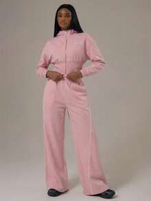 Musera Sport Port Cinched Waist Zip Through Hoodie Tracksuit Top Only Winter Activewear Sport Gym Workout - Baby Pink - View 4