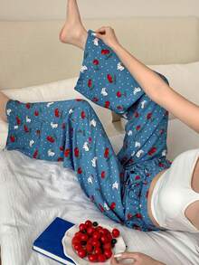 DAZY 樱桃小狗印花宽松直筒长款睡裤（女款） - 藍色 - 查看 5
