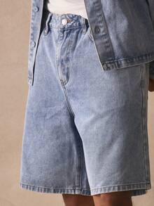 Musero Pantalones cortos básicos de mezclilla con lavado, estilo jort, con detalles de abotonadura - Lavado ligero - Ver 5