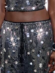 LYSMO Bộ đồ 2 món thời trang dành cho nữ cỡ lớn: áo croptop cổ yếm đính sequin và quần ống rộng. - Nhiều màu - Xem 7