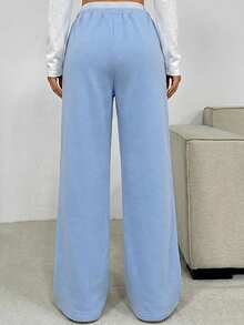 SHEIN Tween Girls' Loose Casual Contrast Trim Waist Wide Leg Pants, Comfortable - Baby Blue - View 2