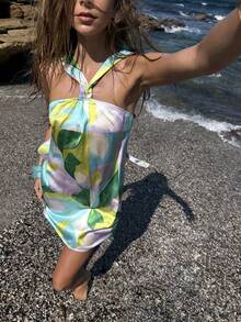 Opulessa 女士度假撞色休闲时尚露背迷你连衣裙 - 綠色 - 查看 5