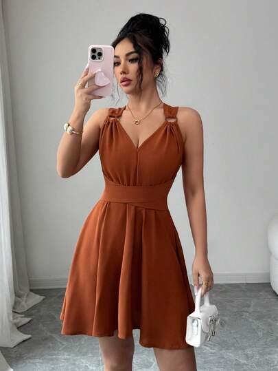 Elenzga Vestido de línea A que ciñe la cintura con lazo, elegante y romántico para mujeres