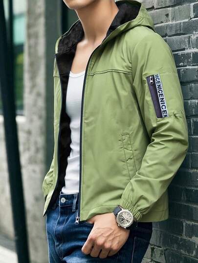 Manfinity Homme Jaqueta masculina casual com capuz e zíper