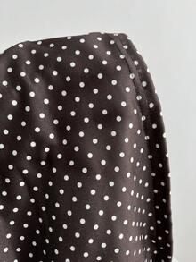 Elamini Camiseta de manga corta ajustada con cuello en V, encaje, parches y lunares en contraste de estilo vintage y dulce y sexy, para primavera/verano para mujeres - Café integral - Ver 7