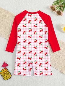 女童泳衣，防紫外线 50+，短袖，拉链款，尺码 4-8 岁 - 彩色 - 查看 2