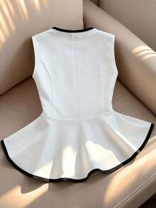 Rafferiza Blusa sin mangas elegante y de estilo informal para mujer con ribete de volantes y diseño de solapa única, para verano - Multicolor - Ver 2
