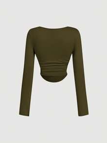 SHEIN MOD 4件套女士褶皱休闲方领长袖T恤套装，保暖衣物，秋季女装，外出上衣，假日女装，新年装，棕色上衣 - 彩色 - 查看 10