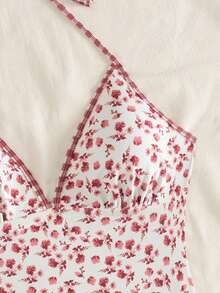 Swim Mod 女士夏季度假休闲沙滩装碎花两件套，包括吊带背心、系带比基尼上衣和条纹系带泳衣 - 彩色 - 查看 5